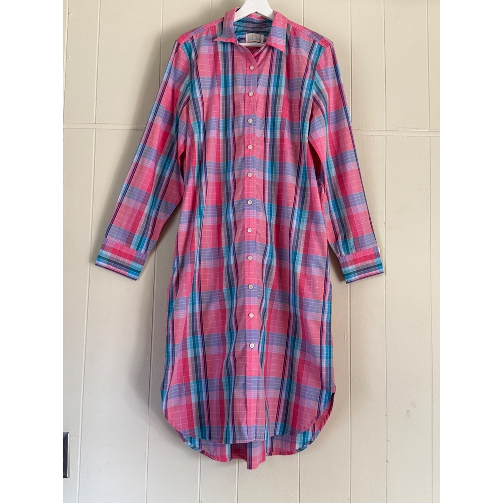 J.Crew Women Plaid Cotton Button Front Classic Shirt Dress Size 12 Preppy Spring